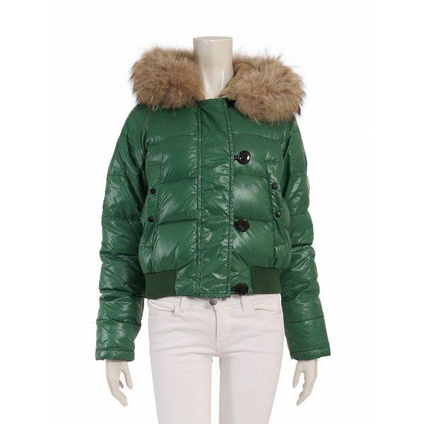 モンクレール MONCLER ダウンジャケット ファー付き ナイロン 緑 ALBERTA 45344 レディース 通販