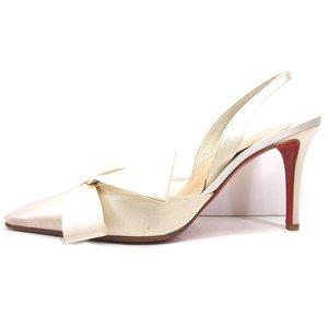 Christian louboutin クリスチャンルブタン パンプス サテン リボン ポインテッドトゥ スリングバック ピンヒール 375 オフホワイト 春 夏 秋 レディース 販売 通販