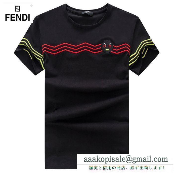 フェンディ tシャツ 偽物FENDIお買い得送料無料通気性滑らか綿麻素材きれいＴシャツ半袖ブラックホワイト赤色