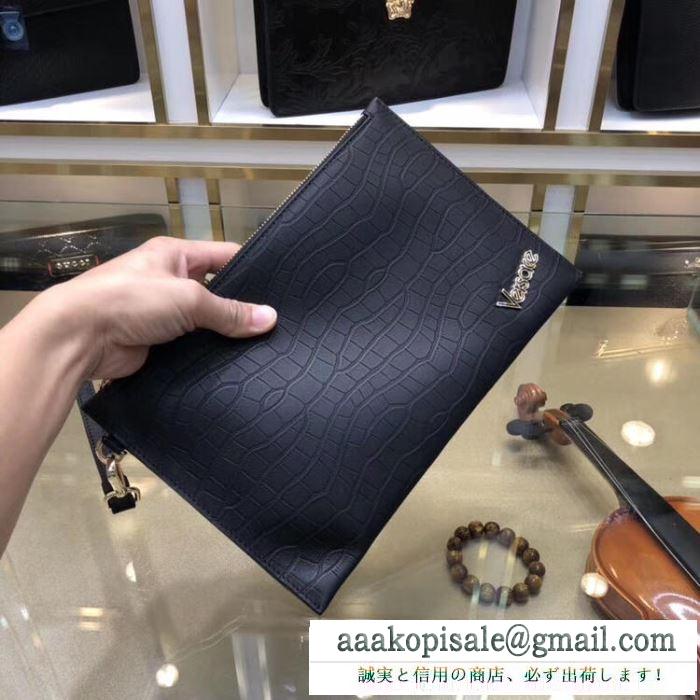 セレブにも愛用商品 ヴェルサーチ large versace vintage logo leather pouch クラッチバッグ メンズ スーパーコピー 激安