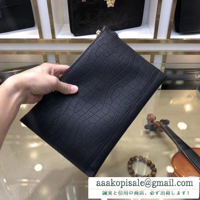 セレブにも愛用商品 ヴェルサーチ large versace vintage logo leather pouch クラッチバッグ メンズ スーパーコピー 激安