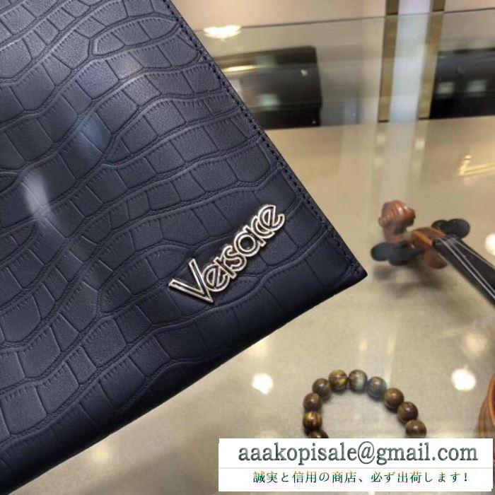 セレブにも愛用商品 ヴェルサーチ large versace vintage logo leather pouch クラッチバッグ メンズ スーパーコピー 激安