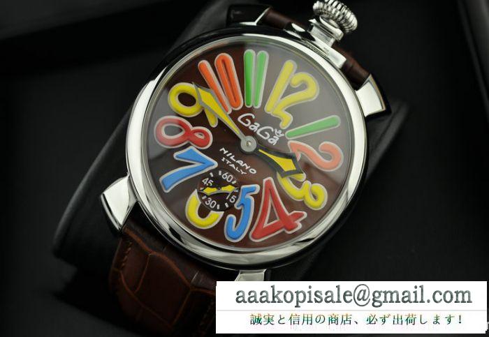 GaGaMILANO ガガミラノ腕時計 マルチカラーインデックス 2針 機械式（手巻き）/夜光効果