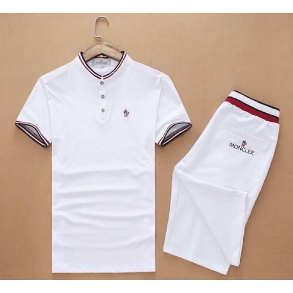 個性派 2015春夏 MONCLER モンクレール偽物 半袖Tシャツ 上下セット 2色可選 スタンドネック_半袖Tシャツ_メンズファッション_スーパーコピーブランド激安通販 専門店