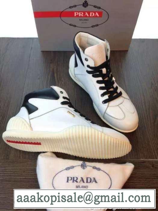 完璧な白黒の結合！2015 PRADA プラダ ハイカットスニーカー 2色可選 抗菌?防臭加工