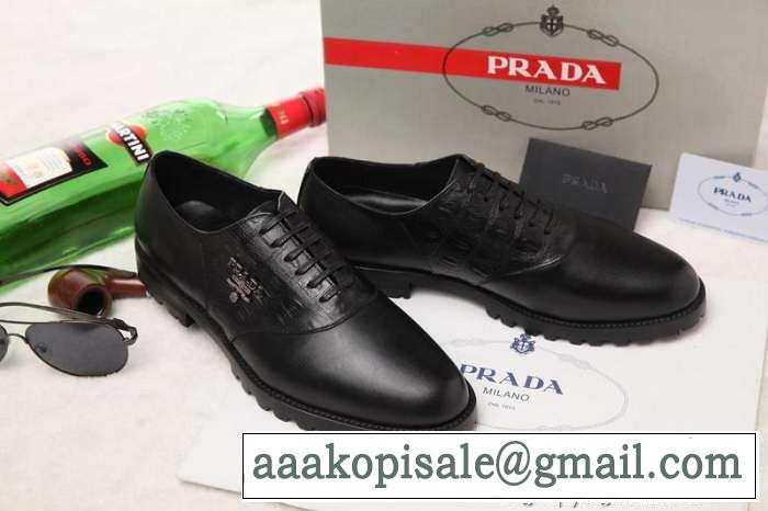 新作　 2015 PRADA プラダ 高級感がある　レザーシューズ靴