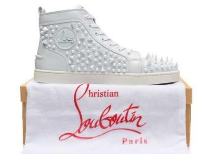 流行アイテムルブタンルイススパイクスフラットハイカットスニーカーホワイト LOUBOUTIN LOUIS