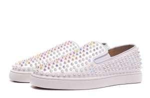 上品ルブタンローラーボートフラットスパイクススニーカーホワイトスリッポン Louboutin Roller Boat