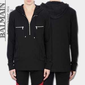 HOT100%新品バルマンメンズジップパーカー裏毛BALMAIN スポーツカジュアルジャージフルジップ