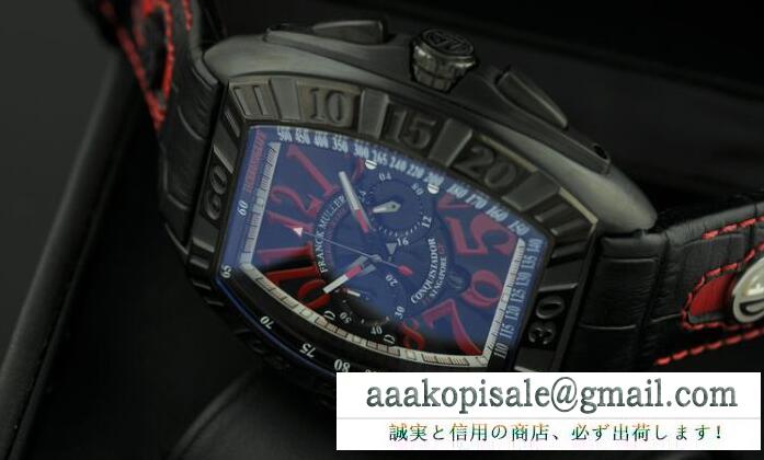 ベルト調整のフランクミュラー、Franck mullerの5針黒い色と赤い数字表示のメンズ腕時計