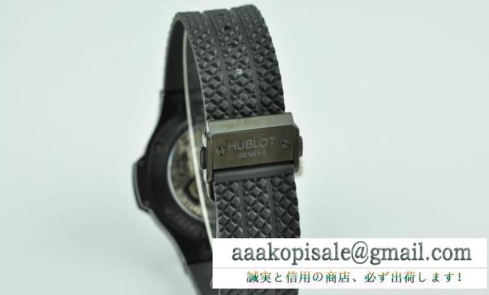 気圧防水の3針 ウブロ hublot ビッグバン 2つずつ数字表示の黒メンズ腕時計