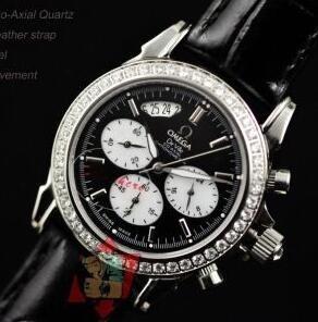 黒い革ベルトのオメガ 時計 メンズ　Omega　デ・ヴィル　ダイヤモンド付き　カップル腕時計　_オメガ OMEGA_ブランド コピー 激安(日本最大級)