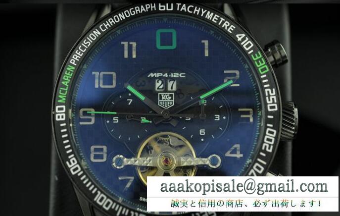 ブルー文字盤のタグホイヤー 偽物 アクアレーサー tag heuer 黒い革ベルトのメンズ腕時計