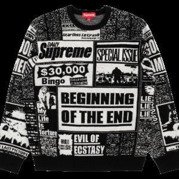 Supreme 18FW Newsprint Sweater...