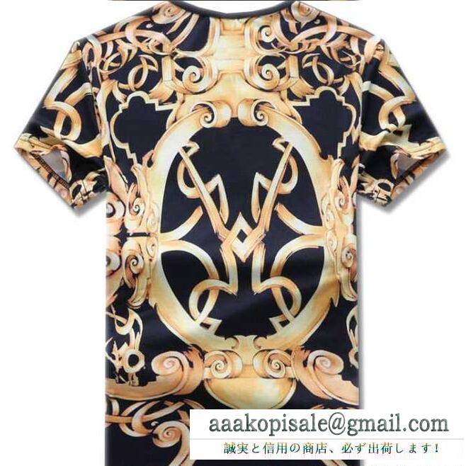 超激得大人気なVERSACE ヴェルサーチ シャツ メンズ クルーネックtシャツ 花模様 ネイビーとブラック 2色選択