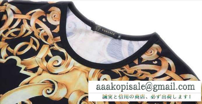 超激得大人気なVERSACE ヴェルサーチ シャツ メンズ クルーネックtシャツ 花模様 ネイビーとブラック 2色選択