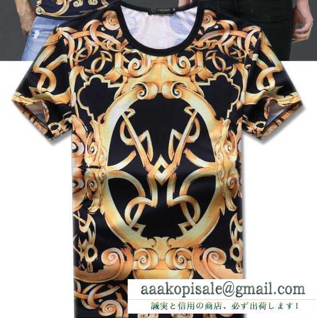 超激得大人気なVERSACE ヴェルサーチ シャツ メンズ クルーネックtシャツ 花模様 ネイビーとブラック 2色選択