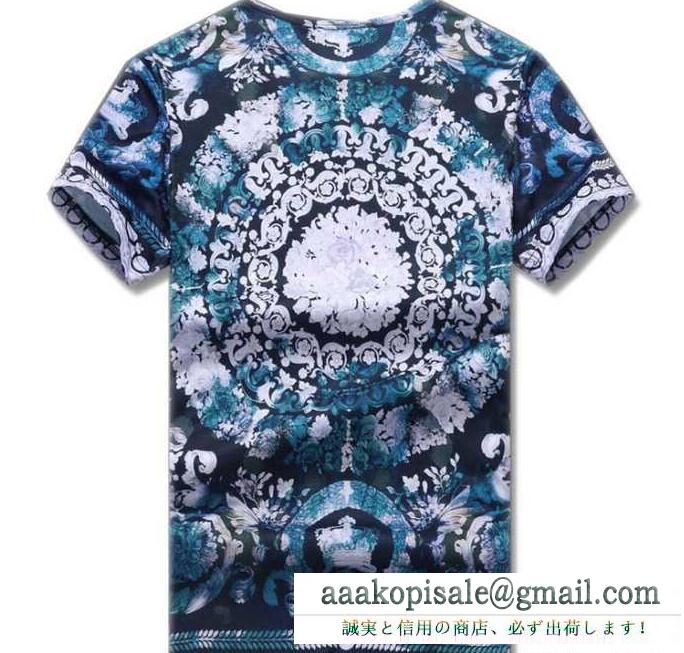 花模様のVERSACE ヴェルサーチ メンズクルーネックtシャツ 半袖 レッドとブルーの2色選択可能 激安大特価大人気