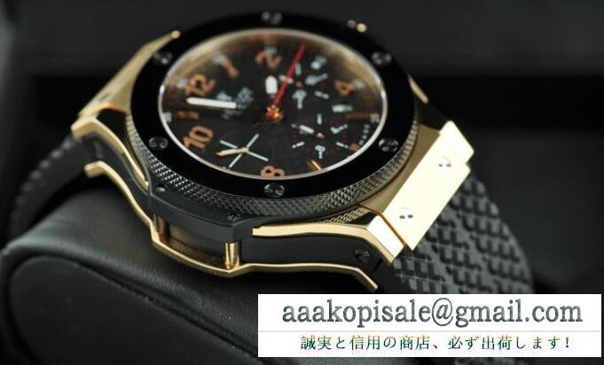 自動巻き ウブロ ビッグバン 301.sb.131.rx hublot デイト表示 セラミック ラバーストラップ ゴールドと黒 6針 爆買い格安のメンズ腕時計