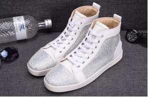 大人気ルブタンスニーカーコピールイスフラットスパイクスハイカットスニーカーシルバーLOUBOUTIN LOUIS