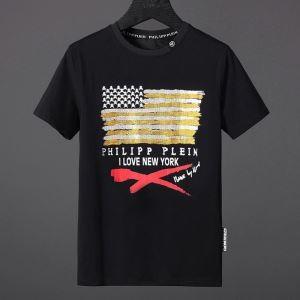 一番人気の定番のPHILIPP PLEINフィリッププレイン人気激安の星条旗がプリントされたメンズクルーネック半袖Tシャツ