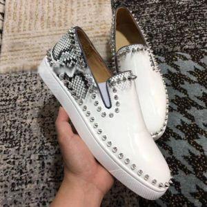 歩きやすさも抜群Christian Louboutinクリスチャンルブタン激安PIK BOAT PATENTメンズスニーカー本革スパイクスリッポンシューズ
