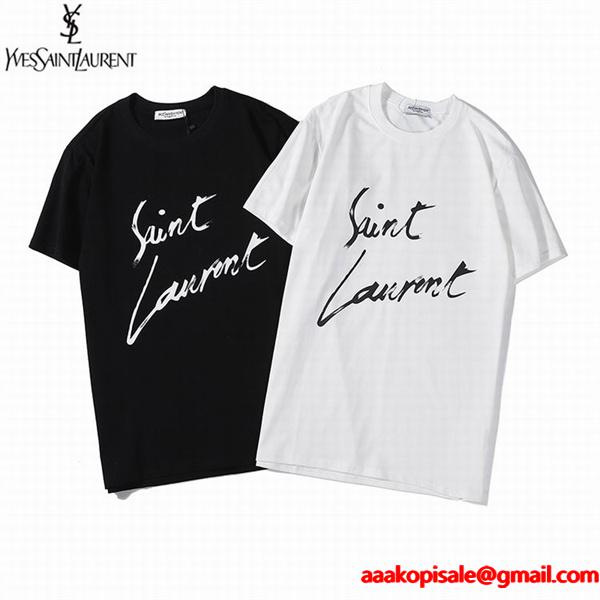 個性的なsaint Laurentサイン サンローランロゴプリント スマートな着こなし半袖ｔシャツ