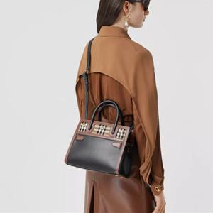 BURBERRY ミニ レザー＆ヴィンテージチェック ツーハンドル バーバリーコピーバッグ エレガンスな美しい