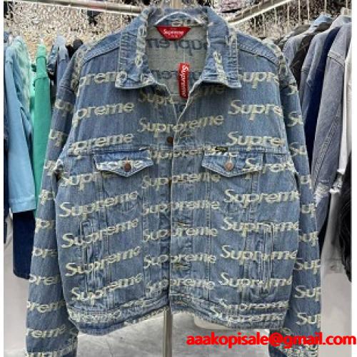 Supreme Frayed Logos Denim Trucker Jacket Blue for Men