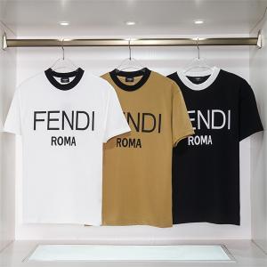 爆買い定番人気FENDIフェンディＴシャツメンズのブラックＸブルーのクルーネック半袖Tシャツ