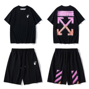 激安大特価爆買いOff-Whiteオフホワイトコピー2点セットプリント メンズ　クルーネック半袖Tシャツ　ブラック　グレー