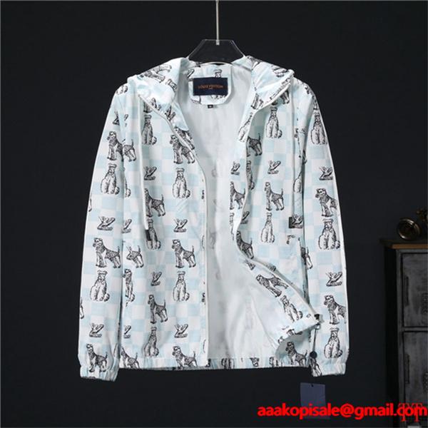 大人気 ルイヴィトン  コピー ジャケット ドッグプリント ロゴ入り ホワイト＆ブルー LOUIS VUITTON 激安