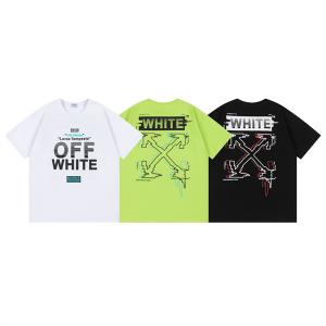 春夏新作Off-Whiteオフホワイトスーパーコピーの絵画をプリントされたメンズのクルーネック半袖Tシャツ