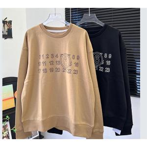 Maison Margielaメゾン マルジェラスウェットコピーMM6カジュアル 数字プリント クルーネック ユニセックス ベージュ/ブラック