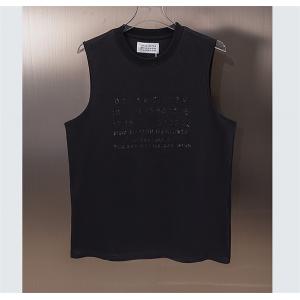 メゾン マルジェラコピー MM6 Maison MargielaブラックノースリーブTシャツ 数字ロゴエンボス加工 クルーネック