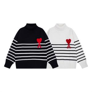 AMI PARISアミ パリスセーターコピー タートルネック  メンズ レディース ニット プルオーバー  ハート ロゴ 刺繍 ボーダー柄 厚手 おしゃれ