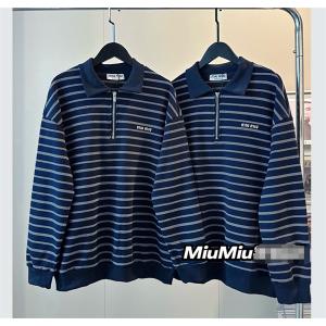 秋冬ミュウミュウコピー激安MIUMIUスウェット レディース Miu Miu ミュウミュウ ボーダー 長袖 ハーフジップ