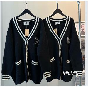 人気ミュウミュウカーディガン コピーレディース Miu Miu ミュウミュウ Vネック ニット 羽織り ブラック
