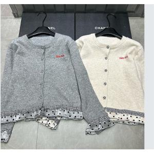 ミュウミュウ Miu Miu   カーディガン コピー ロゴ刺繍 フリル ドット ギンガムチェック フェミニン