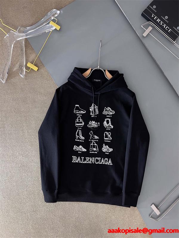 BALENCIAGA コピー パーカー ブラック スニーカーグラフィック プリント フーディ バレンシアガ 