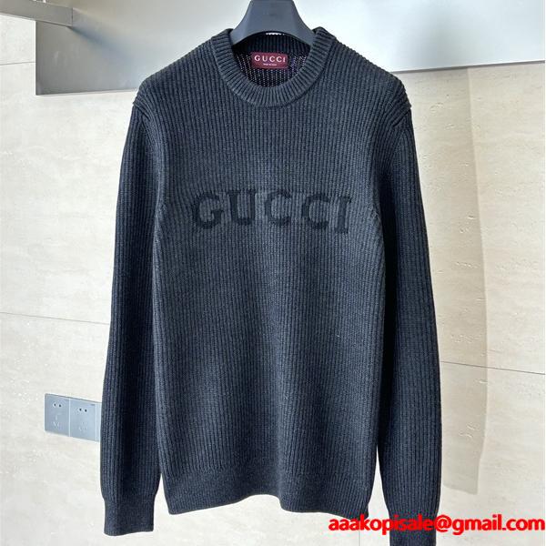 GUCCI 偽物 ロゴ入り クラシック リブ編み クルーネック ニット セーター カジュアル 長袖 グッチ