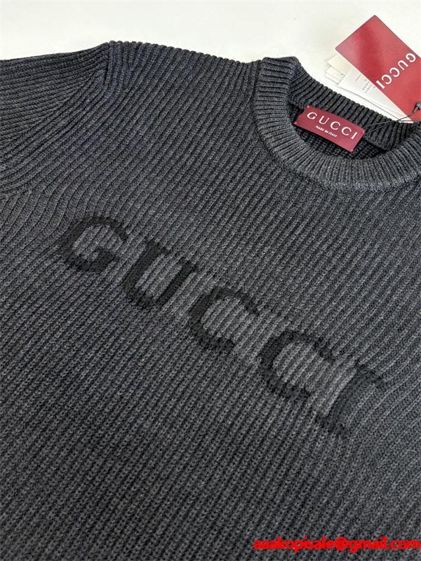 GUCCI 偽物 ロゴ入り クラシック リブ編み クルーネック ニット セーター カジュアル 長袖 グッチ