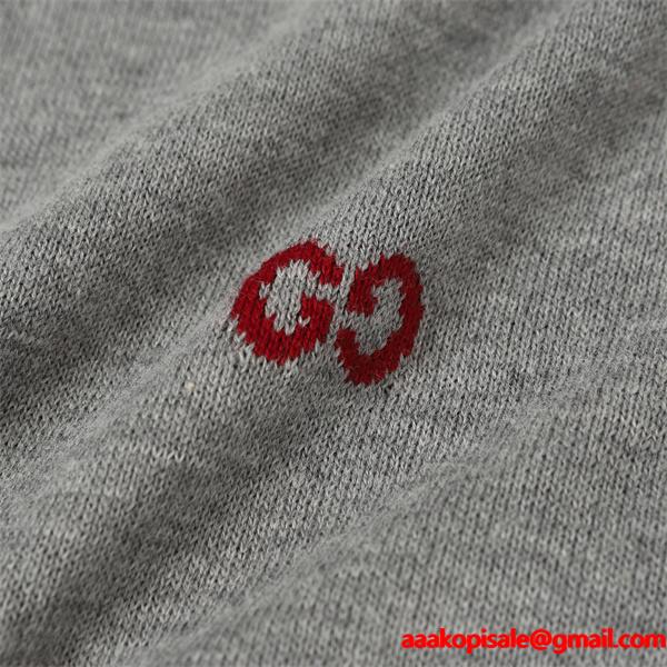 グッチ 偽物 カラフルGG刺繍 グレー クルーネック ニット セーター レディース GUCCI