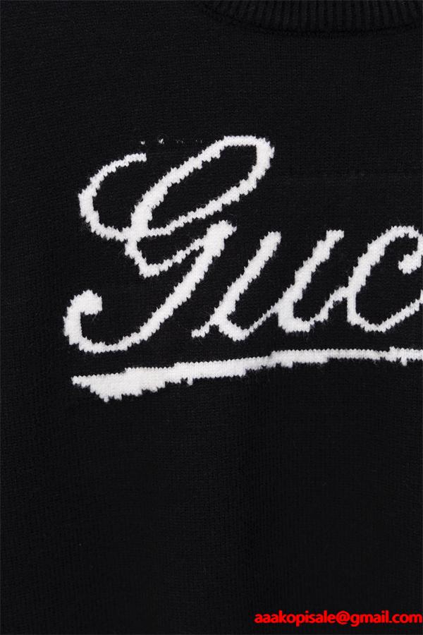 グッチ スーパーコピー ロゴ刺繍 クルーネック スウェット ニット グレー メンズ シンプル GUCCI