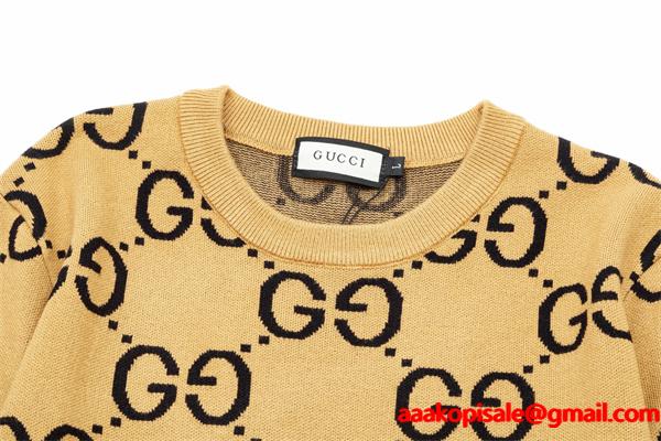 GUCCI コピー エレガントGG総柄 クルーネック ニット セーター ベージュ モノグラム グッチ
