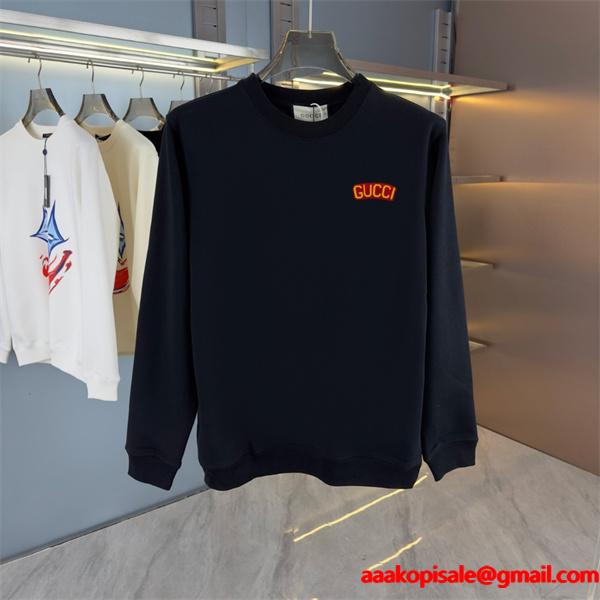 グッチ コピー シンプルロゴ ラウンドネック スウェット パーカー ブラック ベーシック GUCCI