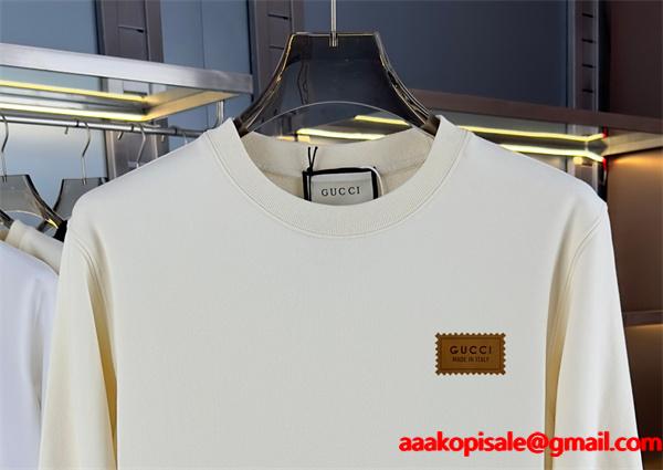 GUCCI スーパーコピー レザーパッチ ラウンドカラー スウェット パーカー シック ブラック グッチ