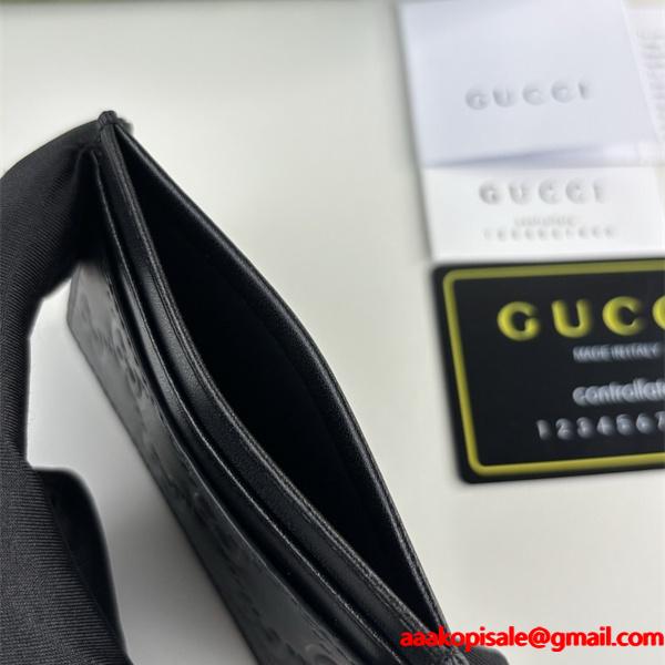GUCCI スーパーコピー カードケース マーモント GGロゴ型押し ブラックレザー コンパクト グッチ