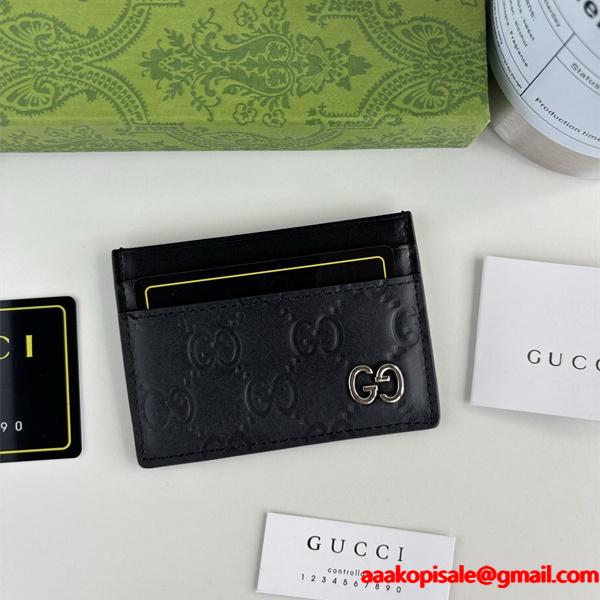 GUCCI スーパーコピー カードケース マーモント GGロゴ型押し ブラックレザー コンパクト グッチ