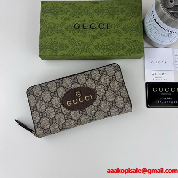 GUCCI コピー 長財布 GGスプリーム ブラウンレザー オーバルロゴ 高級感 上品 スタイリッシュ グッチ